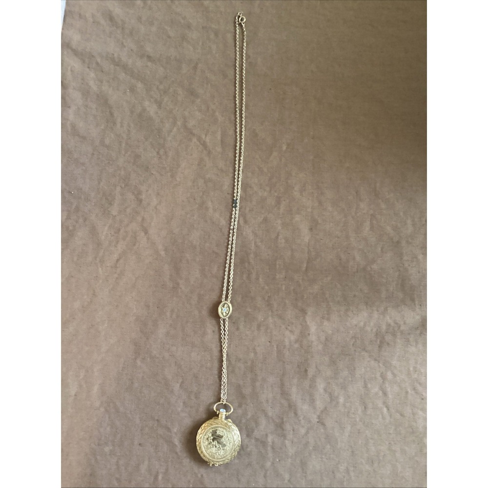 Vtg 1950's Max Factor Goldtone Locket With Chain 'Precious Time' Creme Perfume